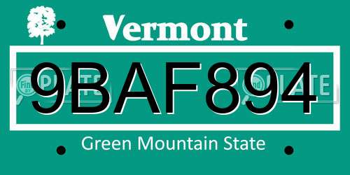 9BAF894 Vermont License Plate