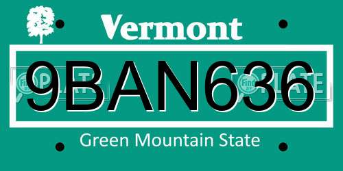 9BAN636 Vermont License Plate