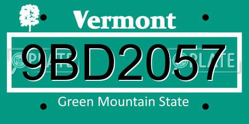 9BD2057 Vermont License Plate