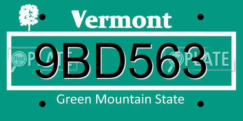 9BD563 Vermont License Plate