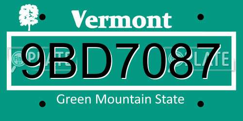 9BD7087 Vermont License Plate