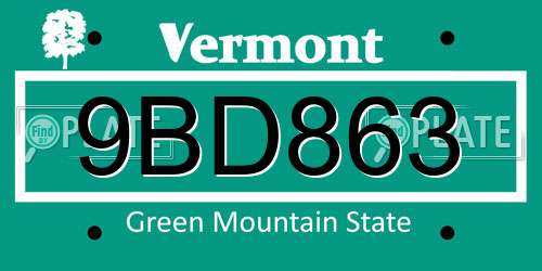 9BD863 Vermont License Plate