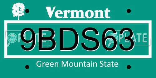 9BDS63 Vermont License Plate