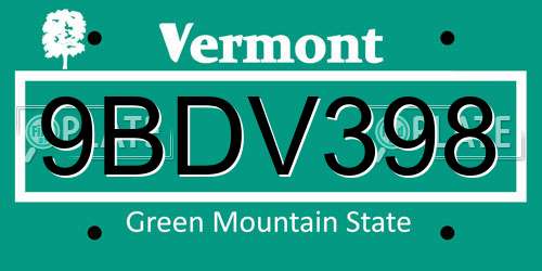 9BDV398 Vermont License Plate