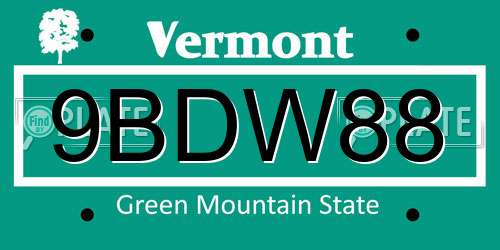 9BDW88 Vermont License Plate