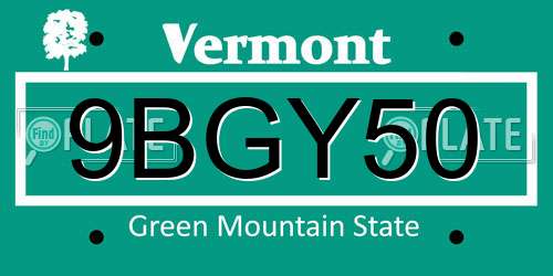 9BGY50 Vermont License Plate