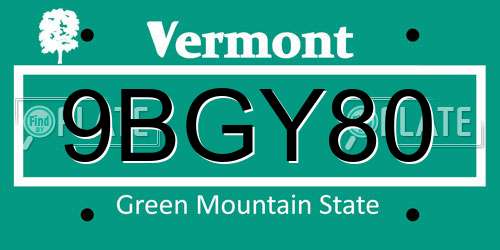 9BGY80 Vermont License Plate