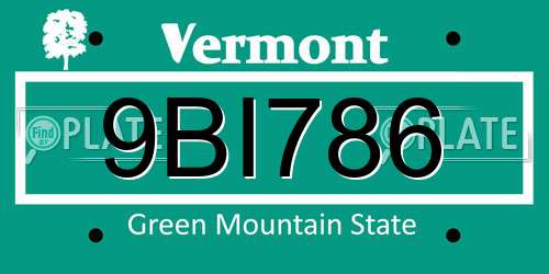 9BI786 Vermont License Plate