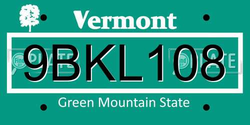 9BKL108 Vermont License Plate