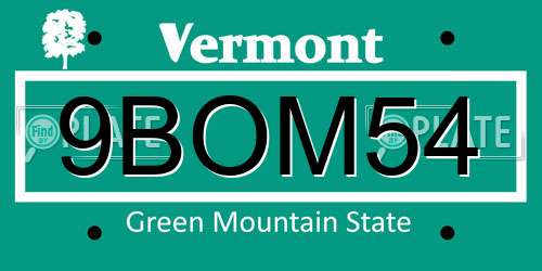 9BOM54 Vermont License Plate