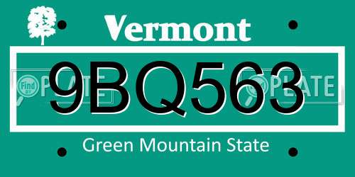 9BQ563 Vermont License Plate