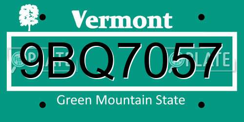 9BQ7057 Vermont License Plate