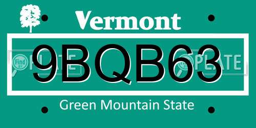 9BQB63 Vermont License Plate