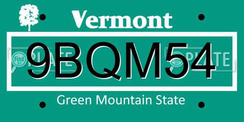 9BQM54 Vermont License Plate