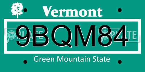 9BQM84 Vermont License Plate