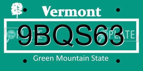 9BQS63 Vermont License Plate