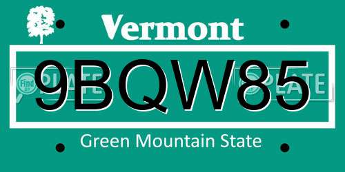 9BQW85 Vermont License Plate