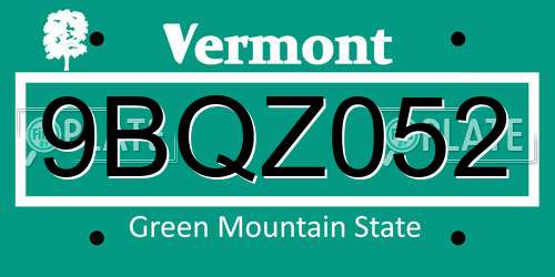 9BQZ052 Vermont License Plate