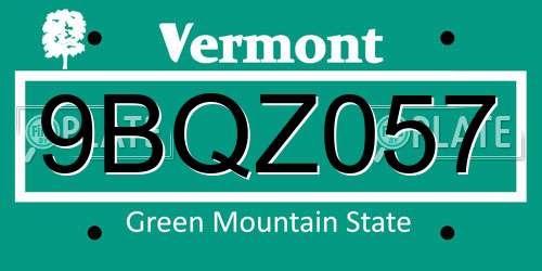 9BQZ057 Vermont License Plate