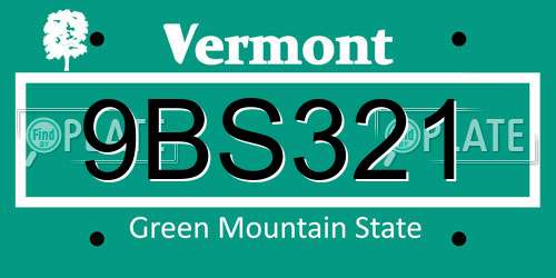 9BS321 Vermont License Plate