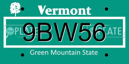 9BW56 Vermont License Plate