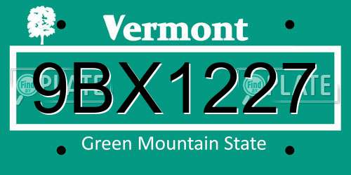 9BX1227 Vermont License Plate