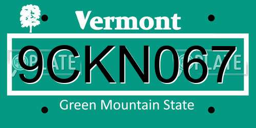 9CKN067 Vermont License Plate