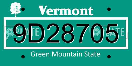 9D28705 Vermont License Plate