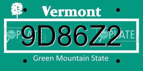9D86Z2 Vermont License Plate