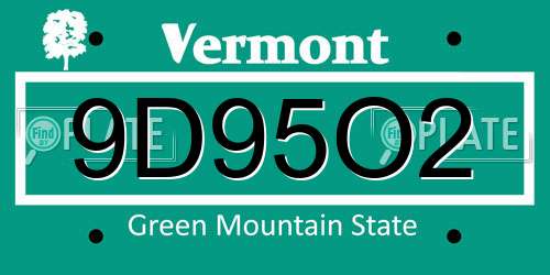 9D95O2 Vermont License Plate