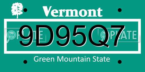 9D95Q7 Vermont License Plate