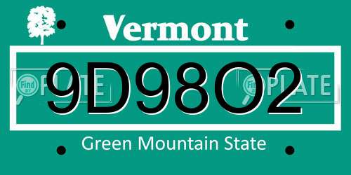 9D98O2 Vermont License Plate