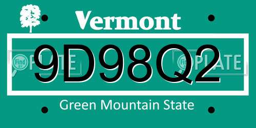 9D98Q2 Vermont License Plate