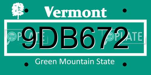 9DB672 Vermont License Plate