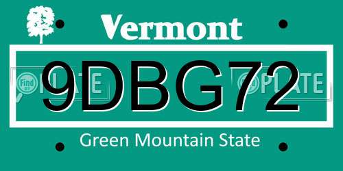 9DBG72 Vermont License Plate