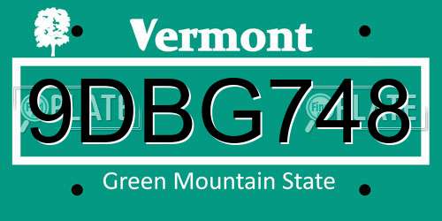 9DBG748 Vermont License Plate