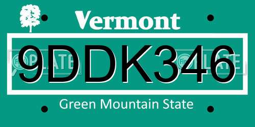 9DDK346 Vermont License Plate