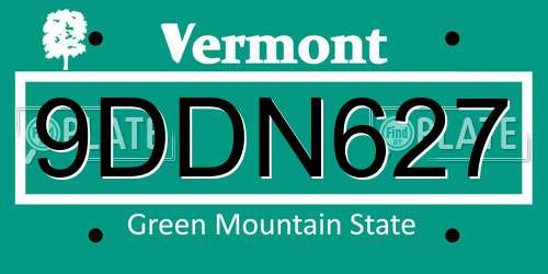 9DDN627 Vermont License Plate