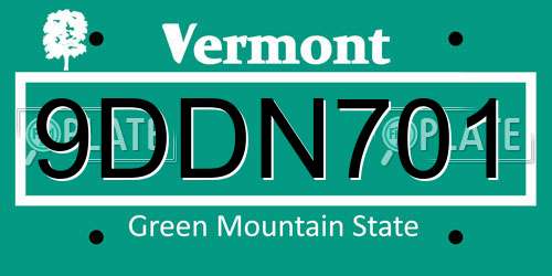 9DDN701 Vermont License Plate