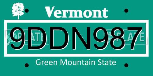 9DDN987 Vermont License Plate