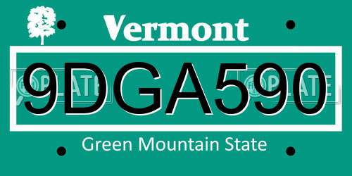 9DGA590 Vermont License Plate