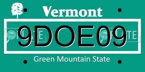 9DOE09 Vermont License Plate