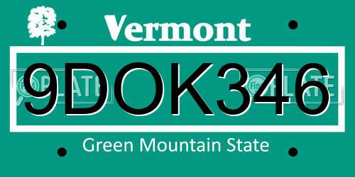 9DOK346 Vermont License Plate