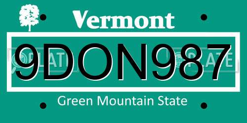 9DON987 Vermont License Plate