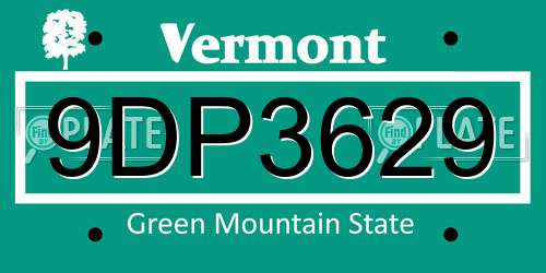 9DP3629 Vermont License Plate