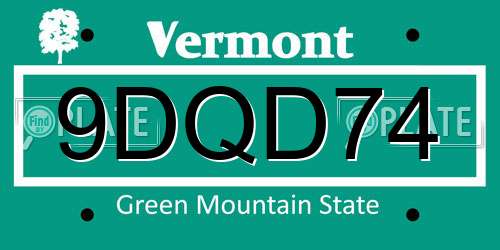 9DQD74 Vermont License Plate