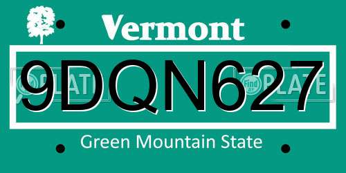 9DQN627 Vermont License Plate
