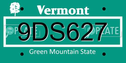 9DS627 Vermont License Plate