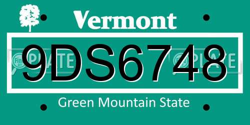 9DS6748 Vermont License Plate