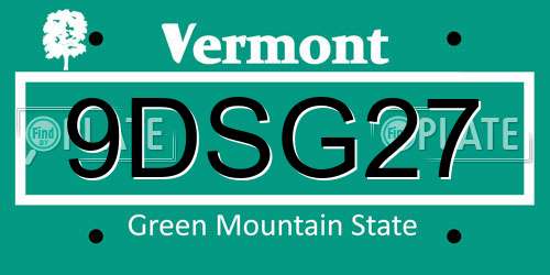 9DSG27 Vermont License Plate